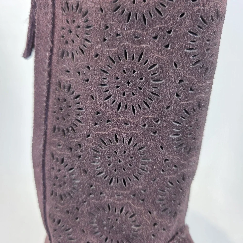 UGG Lo Pro Short Brown‎ Boots Suede Flower Patterned Winter Boho Women's 9